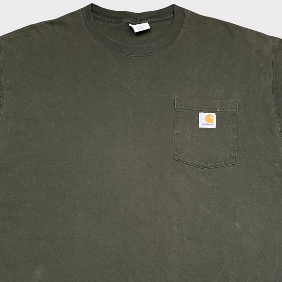 Vintage CARHARTT T-shirt ARMY GREEN Work-Wear Great Wear/Fade sz LARGE Early 00s - Picture 3 of 7